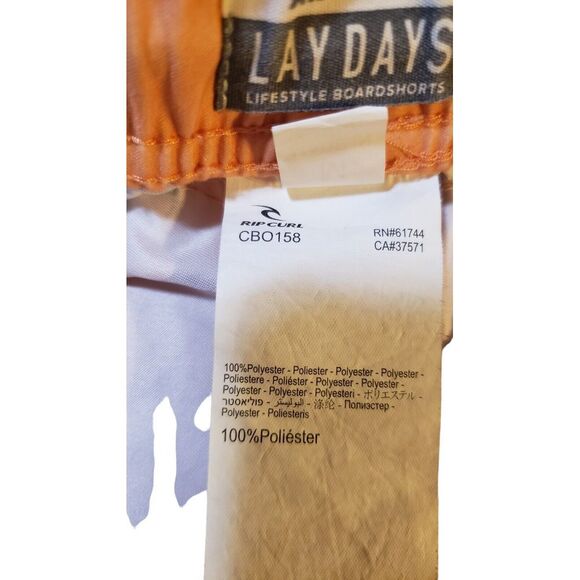 Rip Curl LayDays Swim‎ Trunks Size Medium Elastic Waistband Orange Palm Trees - Picture 10 of 16